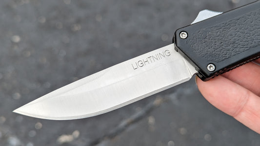 Lightning OTF Knife Black Drop Point Stainless