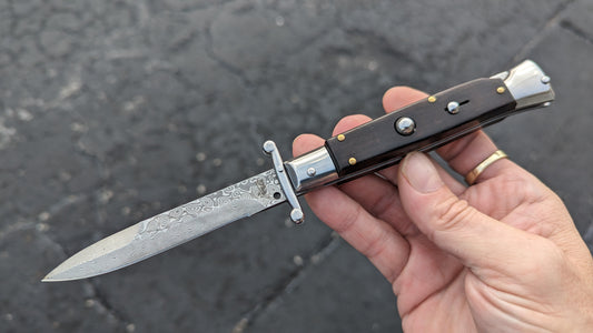 AKC WORLD ITALY 9" EBONY WOOD DAMASCUS SWINGUARD BOXED SET
