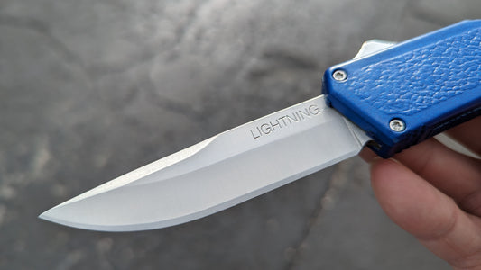 TAIWAN LIGHTNING OTF KNIFE BLUE DROP POINT PLAIN EDGE