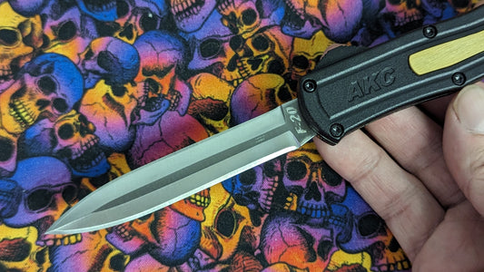AKC ITALY F-20 DUAL ACTION OTF BLACK BRASS INLAY
