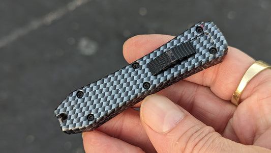 FAUX CARBON FIBER MINI COFFIN SCALPEL OTF KNIFE