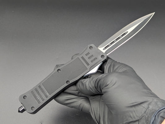 9" 2-Tone Black Dual Edge CQC OTF Automatic Knife