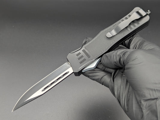 9" 2-Tone Black Drop Point CQC OTF Automatic Knife