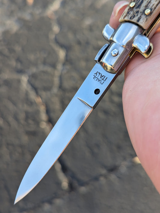 8" OL Stag Horn Flat Grind Handmade Italian Stiletto 2
