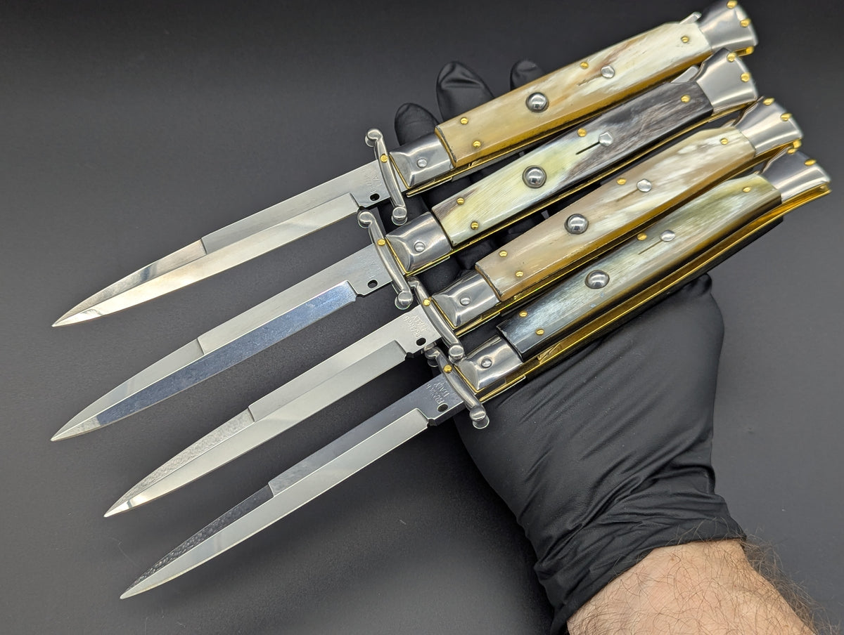 11" FRANK BELTRAME HANDMADE ITALIAN SWINGUARD SWITCHBLADE HONEY HORN 1