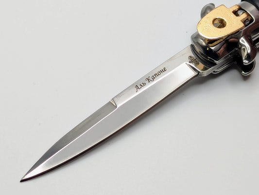 VITYAZ SLIMLINE BK WOOD LEVERLOCK SWITCHBLADE KNIFE