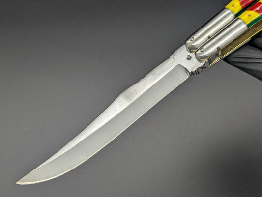 29cm 270g FIESTA FHM BALISONG YELLOW/ RED CLIP POINT
