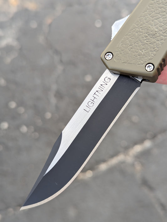 Olive Drab Lightning OTF Knife 2-Tone Clip Point