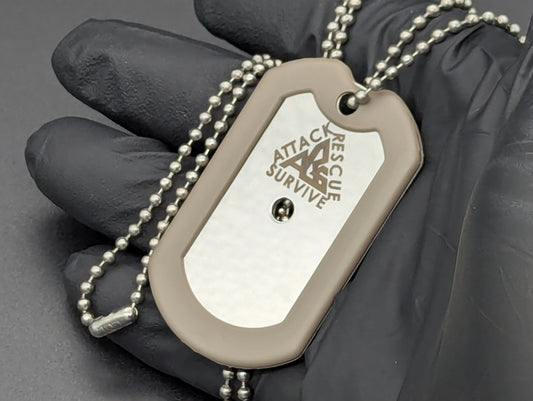 TAN A.R.S. KNIVES 440c RAZORS EDGE DOG TAG