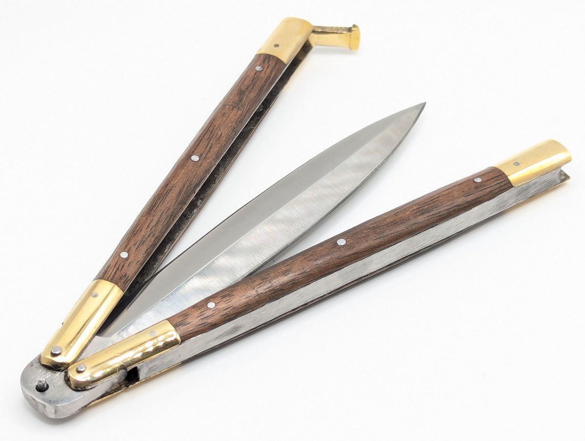 11" FHM Slim Narra Wood & Brass Balisong Dagger Point