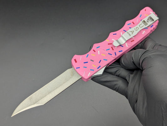 PINK SPRINKLED DONUT CLIP POINT D/A OTF KNIFE