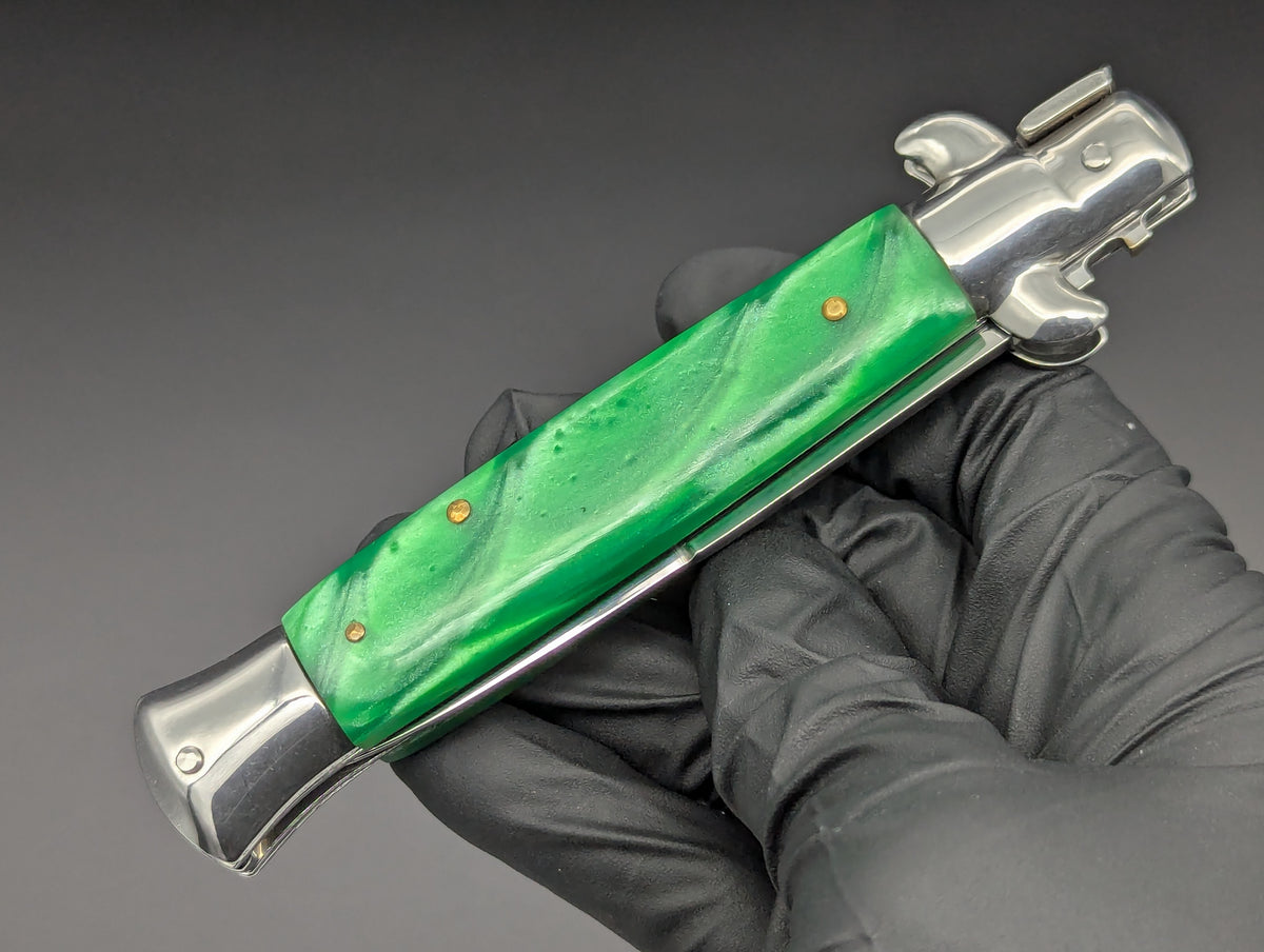 9" GREEN PEARL BAYO BLADE ITALIAN STYLE STILETTO