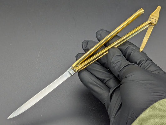 BRASS & STEEL FHM PEN STYLE BALISONG KNIFE STRAIGHT