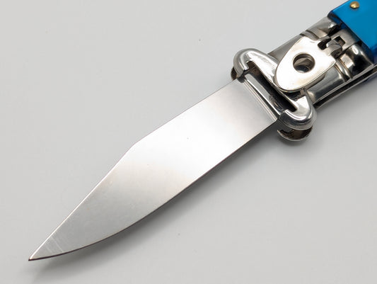 Vintage Italian Shell Puller Leverlock Switchblade Knife Blue Pearl