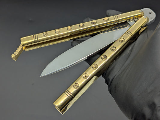 HUGE BRASS SLAB FHM BALISONG 384 GRAM RAZOR BLADE