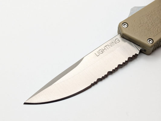 SAND LIGHTNING OTF KNIFE SERR. EDGE DROP POINT BLADE