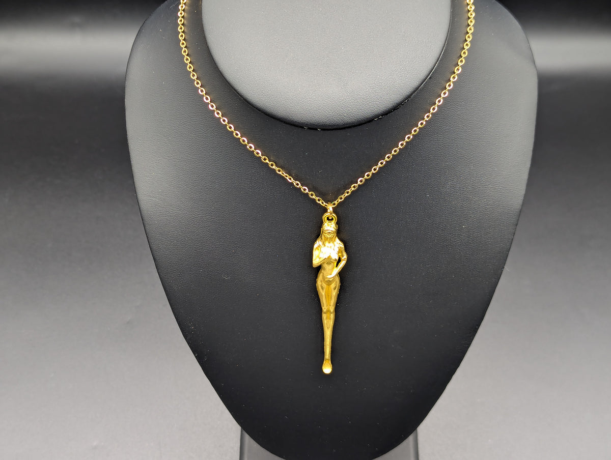 22" Gold Burlesque Risque Nudie Goddess Mini Spoon w/ Steel Link Necklace