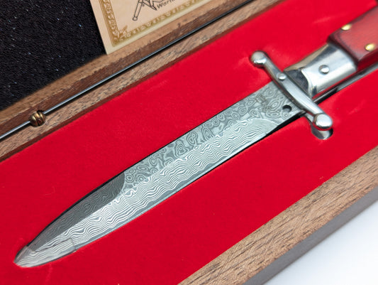 AKC ITALY 9" RED PAKKAWOOD DAMASCUS SWINGUARD