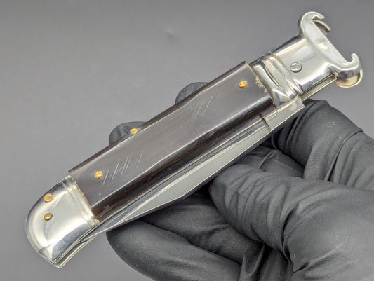 VINTAGE BUFFALO HORN ITALIAN SHELL PULLER SWITCHBLADE KNIFE
