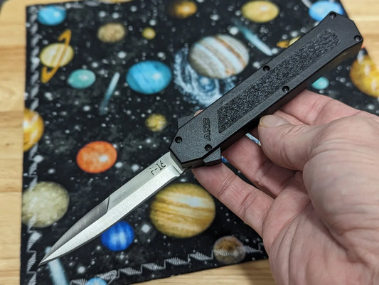BLACK S/E AKC ITALY F-16 DUAL ACTION OTF KNIFE