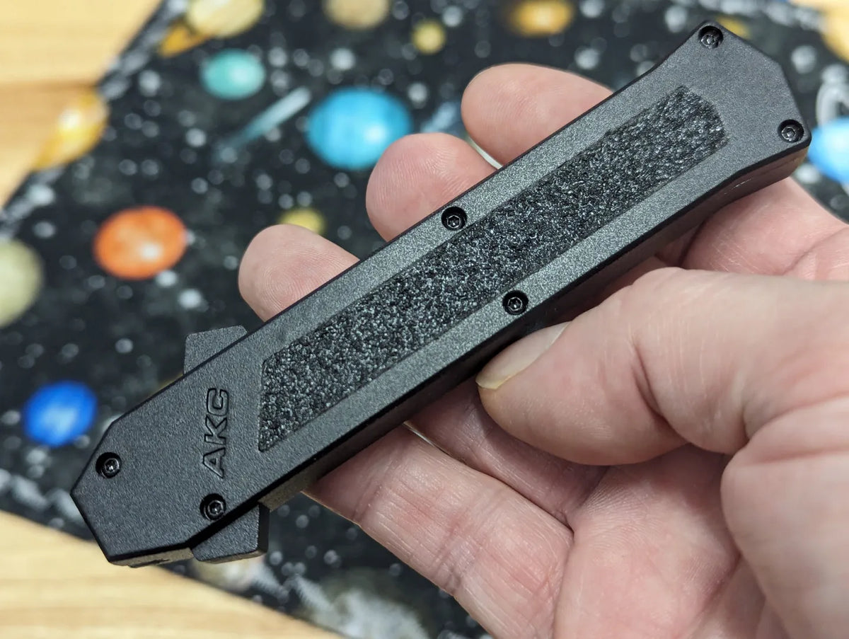 BLACK S/E AKC ITALY F-16 DUAL ACTION OTF KNIFE