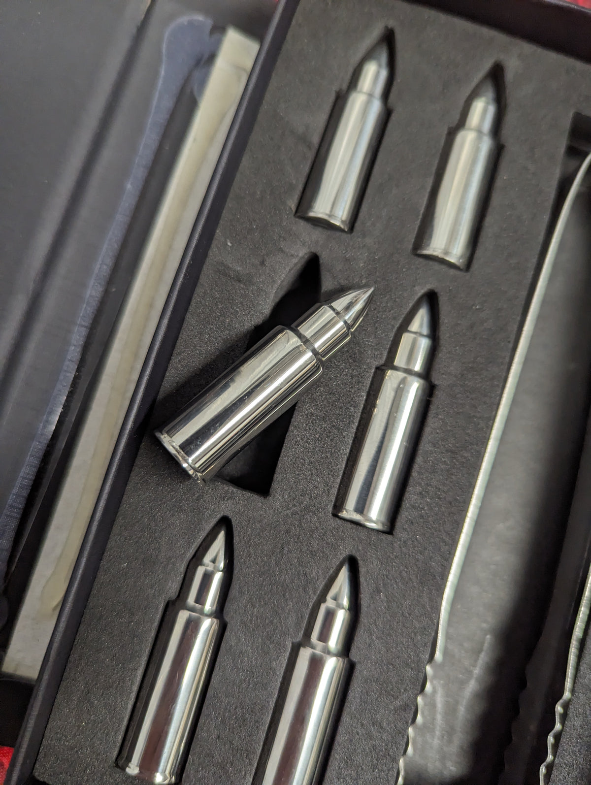7 PC Steel Ammo & Tongs Ice Cube Set