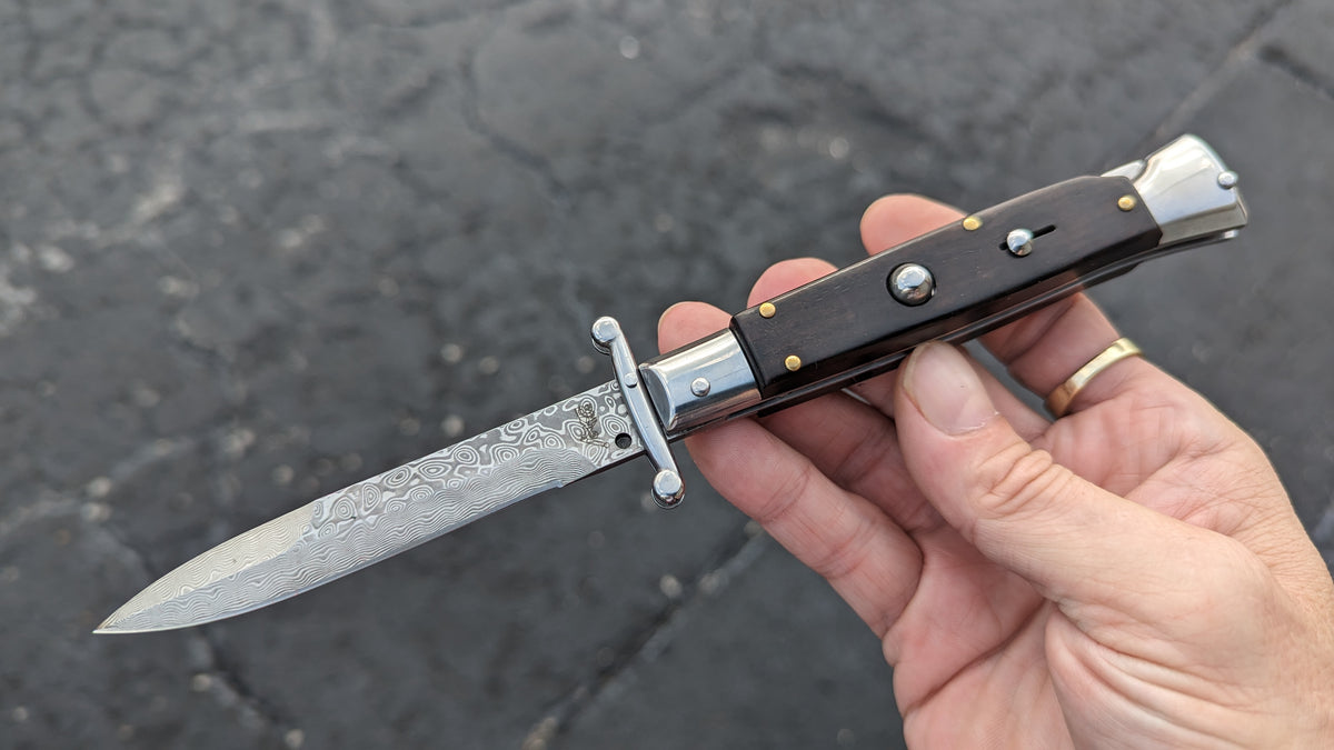 AKC WORLD ITALY 9" EBONY WOOD DAMASCUS SWINGUARD BOXED SET