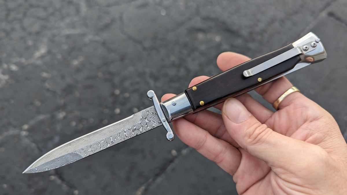 AKC WORLD ITALY 9" EBONY WOOD DAMASCUS SWINGUARD BOXED SET