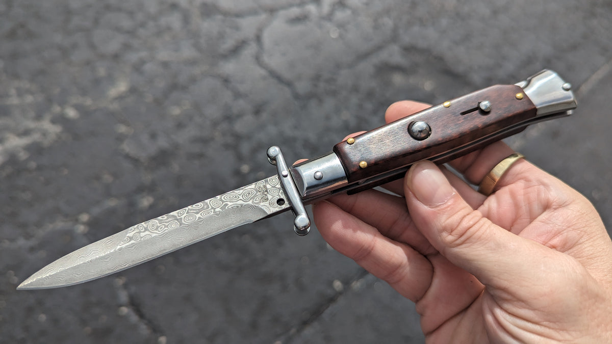 AKC WORLD ITALY 9" SNAKE WOOD DAMASCUS SWINGUARD BOXED SET