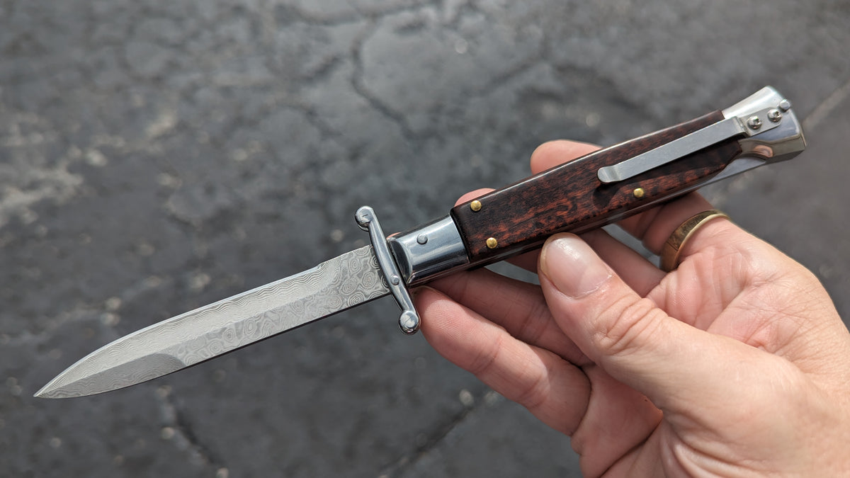 AKC WORLD ITALY 9" SNAKE WOOD DAMASCUS SWINGUARD BOXED SET