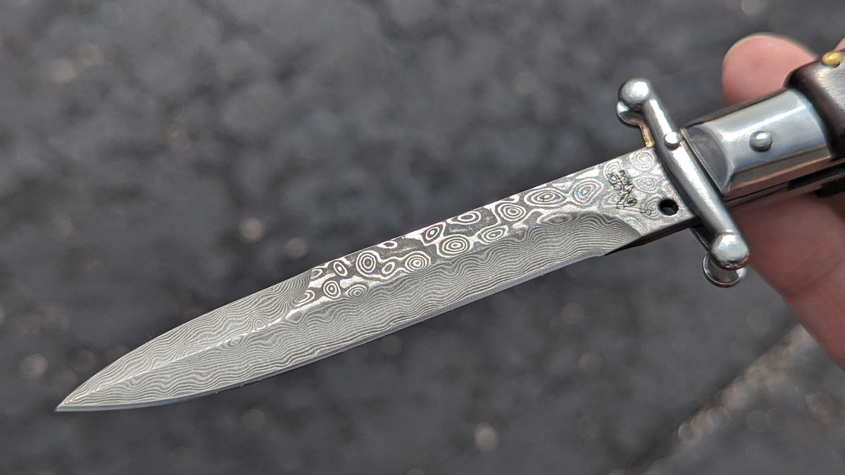 AKC WORLD ITALY 9" SNAKE WOOD DAMASCUS SWINGUARD BOXED SET