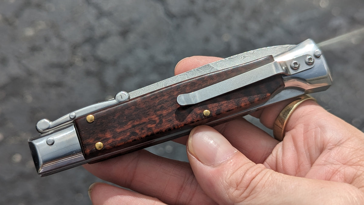AKC WORLD ITALY 9" SNAKE WOOD DAMASCUS SWINGUARD BOXED SET