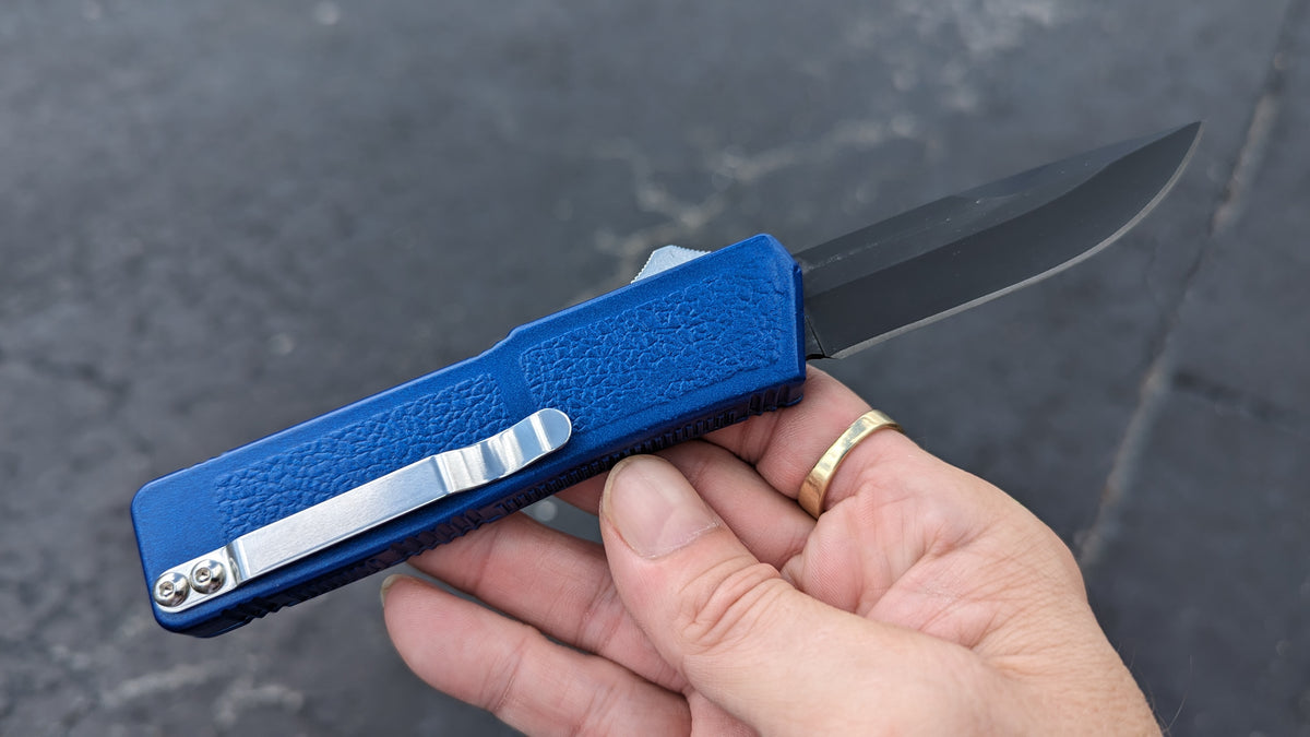 BLUE LIGHTNING OTF BLACK PLAIN EDGE DROP POINT BLADE