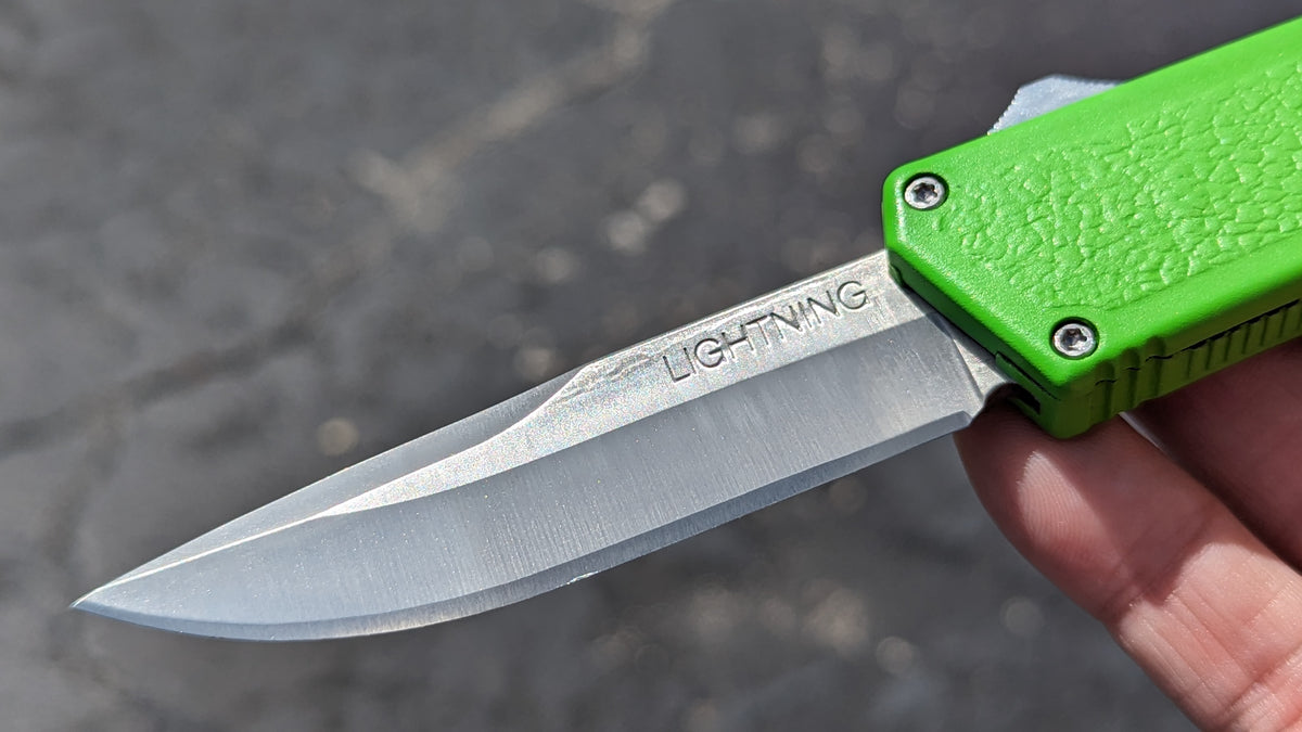 HV GREEN LIGHTNING OTF STAINLESS PLAIN DROP POINT BLADE