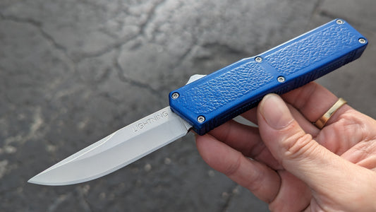 TAIWAN LIGHTNING OTF KNIFE BLUE DROP POINT PLAIN EDGE