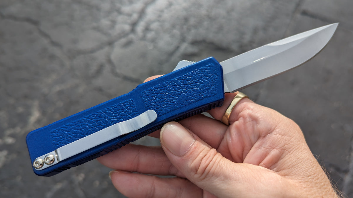 TAIWAN LIGHTNING OTF KNIFE BLUE DROP POINT PLAIN EDGE