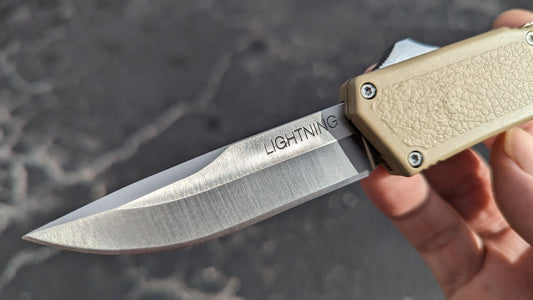 SAND LIGHTNING OTF KNIFE PLAIN EDGE DROP POINT BLADE