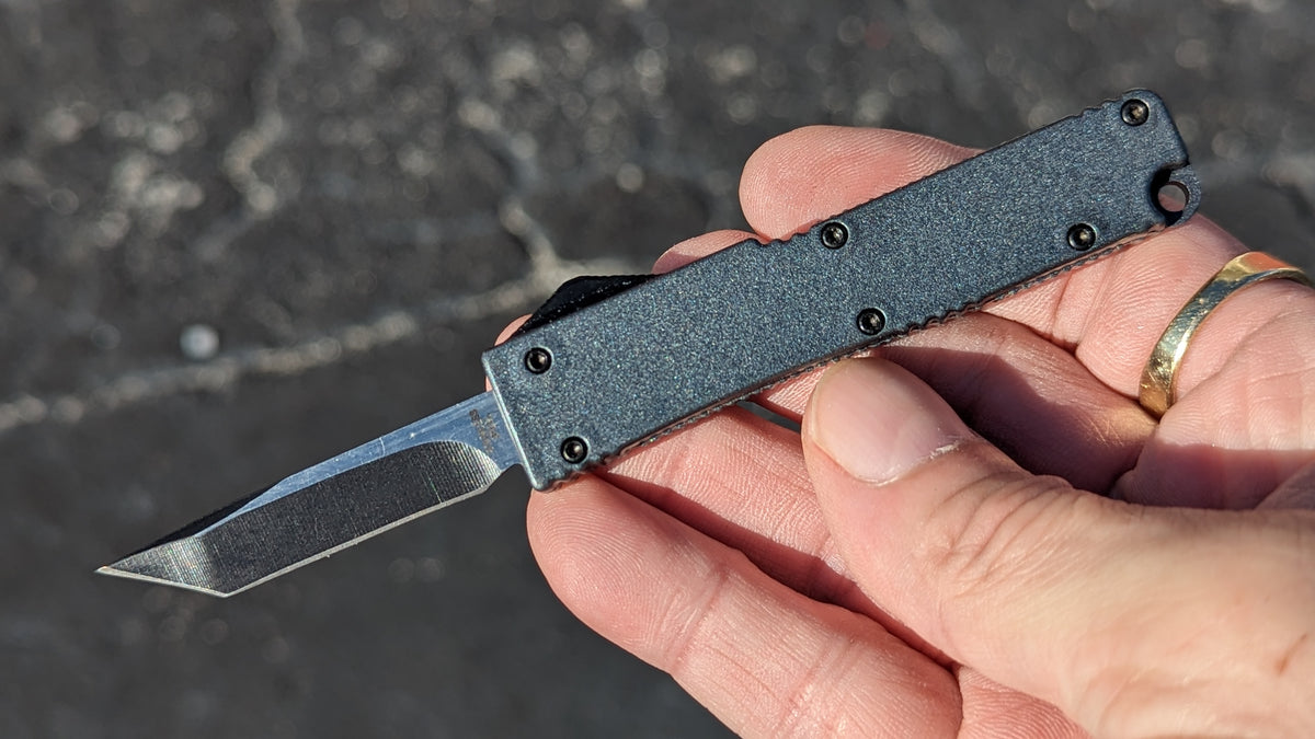 GREY FIRECRACKER MINI D/A OTF KNIFE w/ TANTO