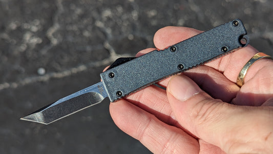 GREY FIRECRACKER MINI D/A OTF KNIFE w/ TANTO