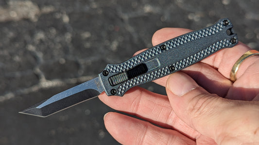 GREY PIRANHA MINI D/A OTF KNIFE w/ TANTO