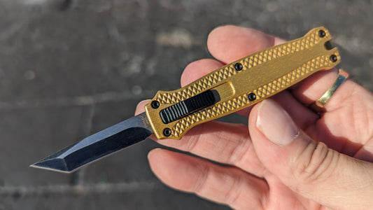 GOLD PIRANHA MINI D/A OTF KNIFE w/ TANTO