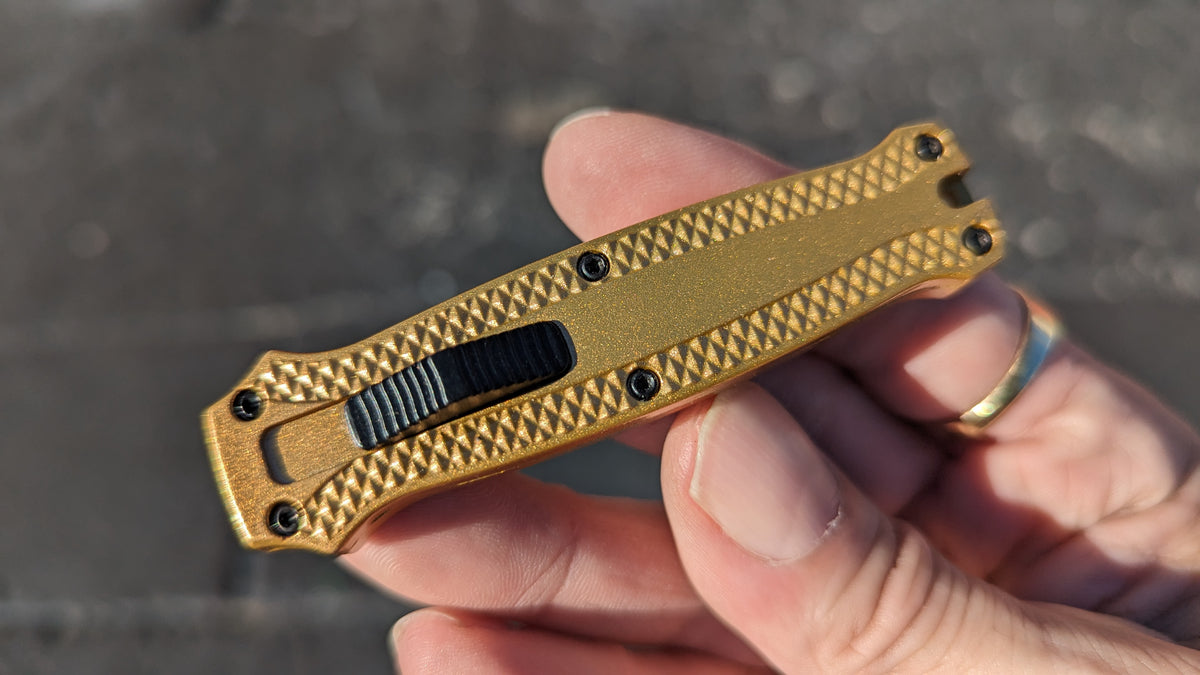 GOLD PIRANHA MINI D/A OTF KNIFE w/ TANTO
