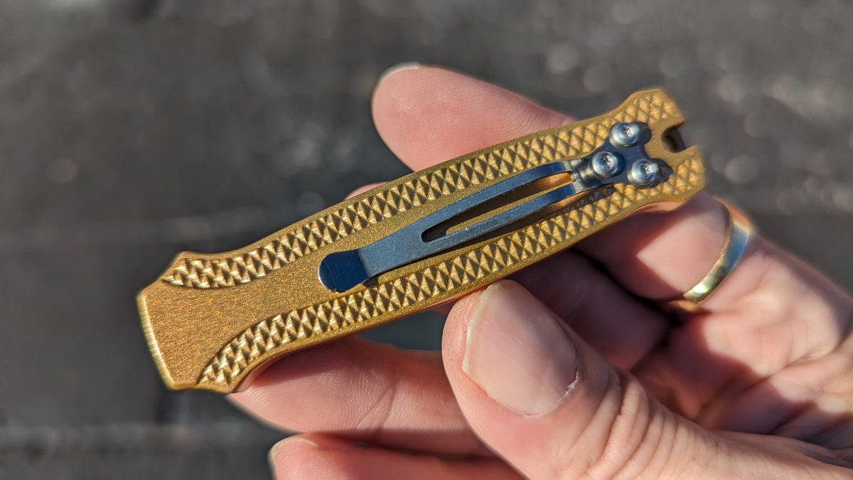 GOLD PIRANHA MINI D/A OTF KNIFE w/ TANTO
