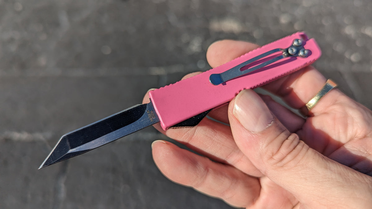PINK FIRECRACKER MINI D/A OTF KNIFE w/ TANTO