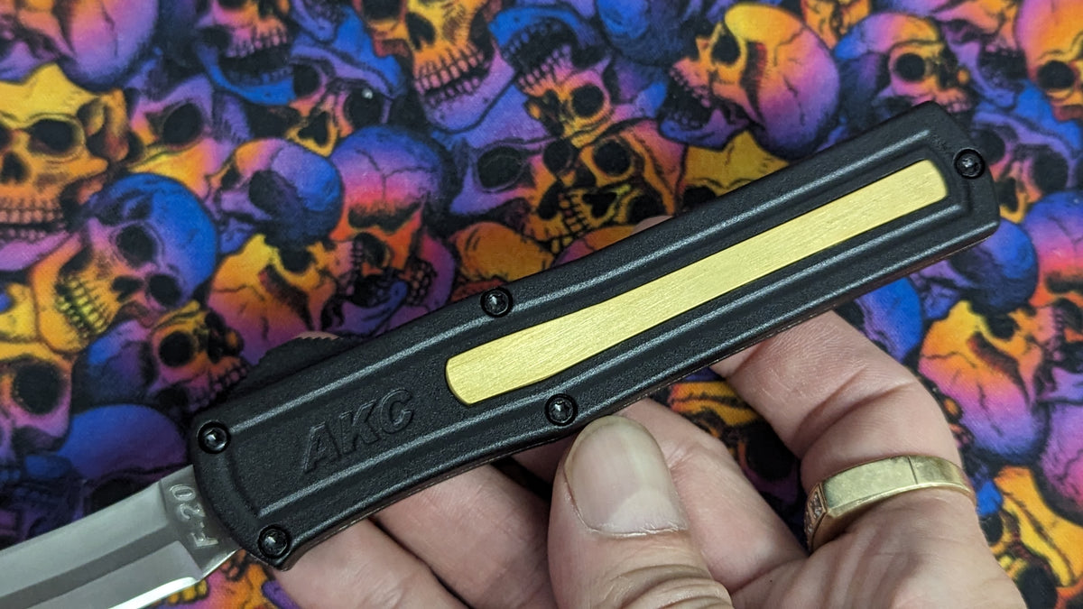 AKC ITALY F-20 DUAL ACTION OTF BLACK BRASS INLAY