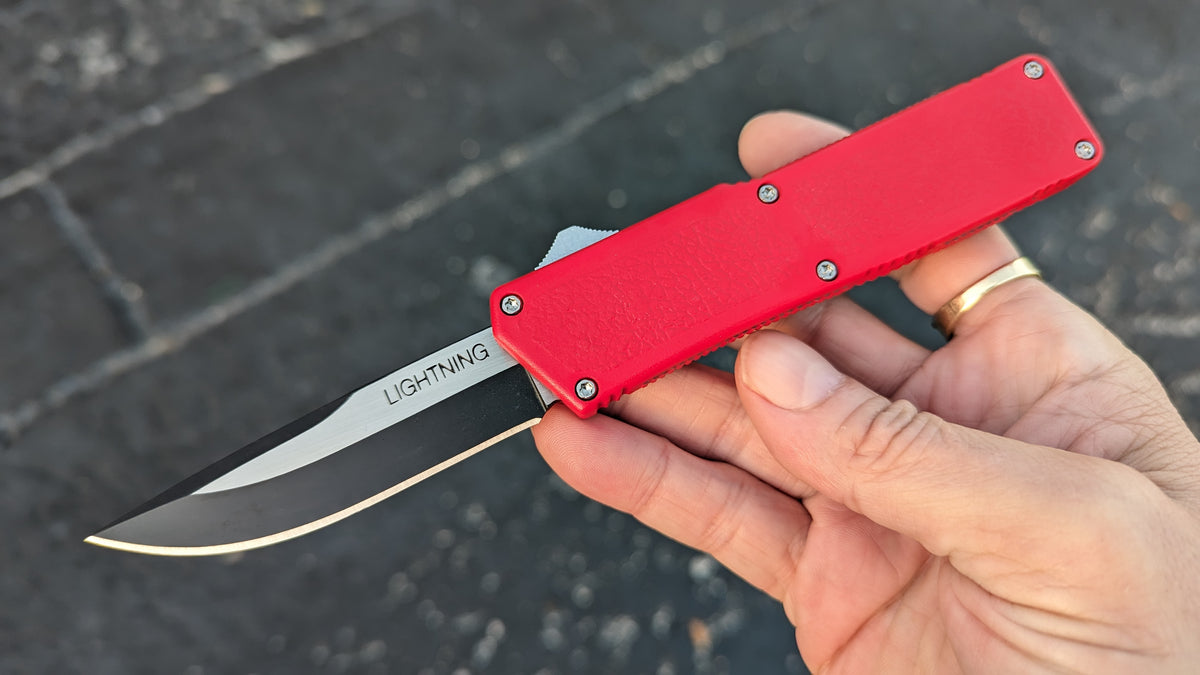 Lightning OTF Red 2-Tone Plain Edge Drop Point