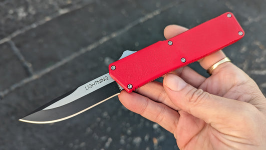 Lightning OTF Red 2-Tone Plain Edge Drop Point