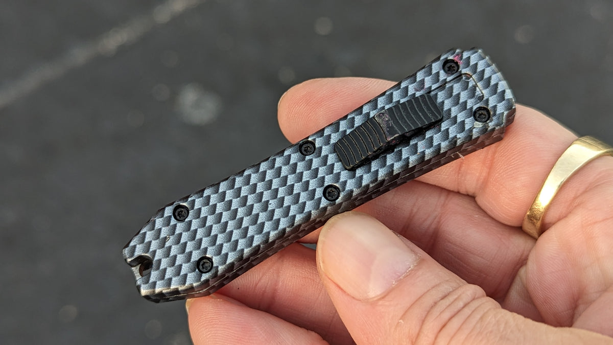 FAUX CARBON FIBER MINI COFFIN SCALPEL OTF KNIFE