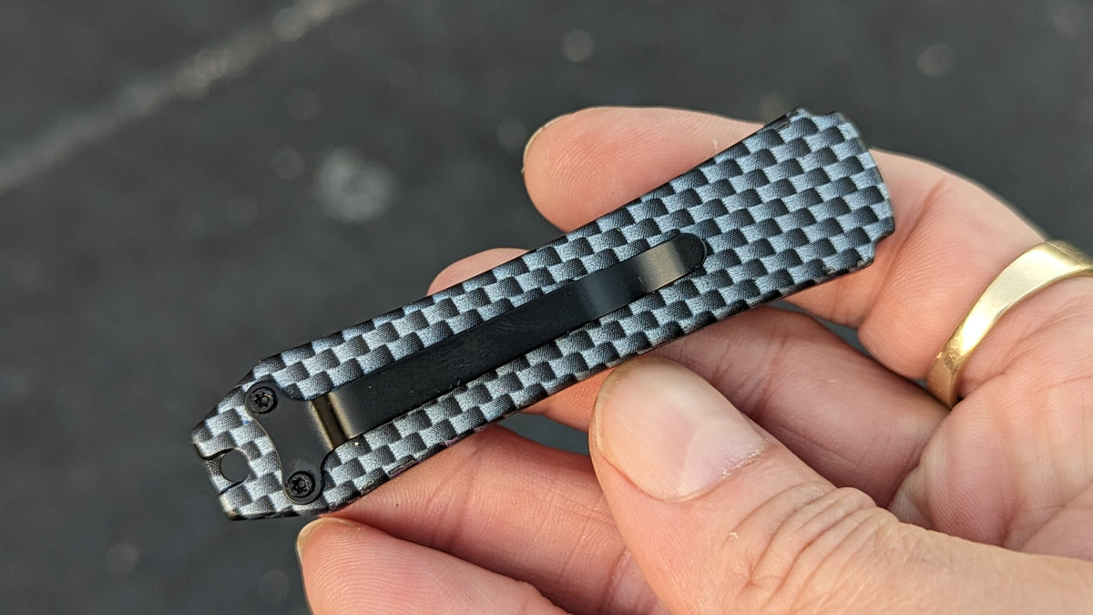 FAUX CARBON FIBER MINI COFFIN SCALPEL OTF KNIFE