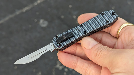 FAUX CARBON FIBER MINI COFFIN SCALPEL OTF KNIFE